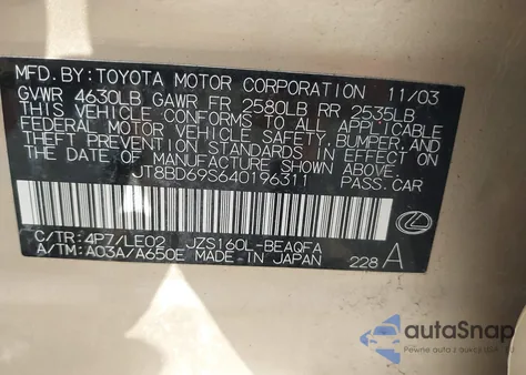 2004 Lexus Gs 300 z USA, uszkodzony, nr VIN JT8BD69S640196311